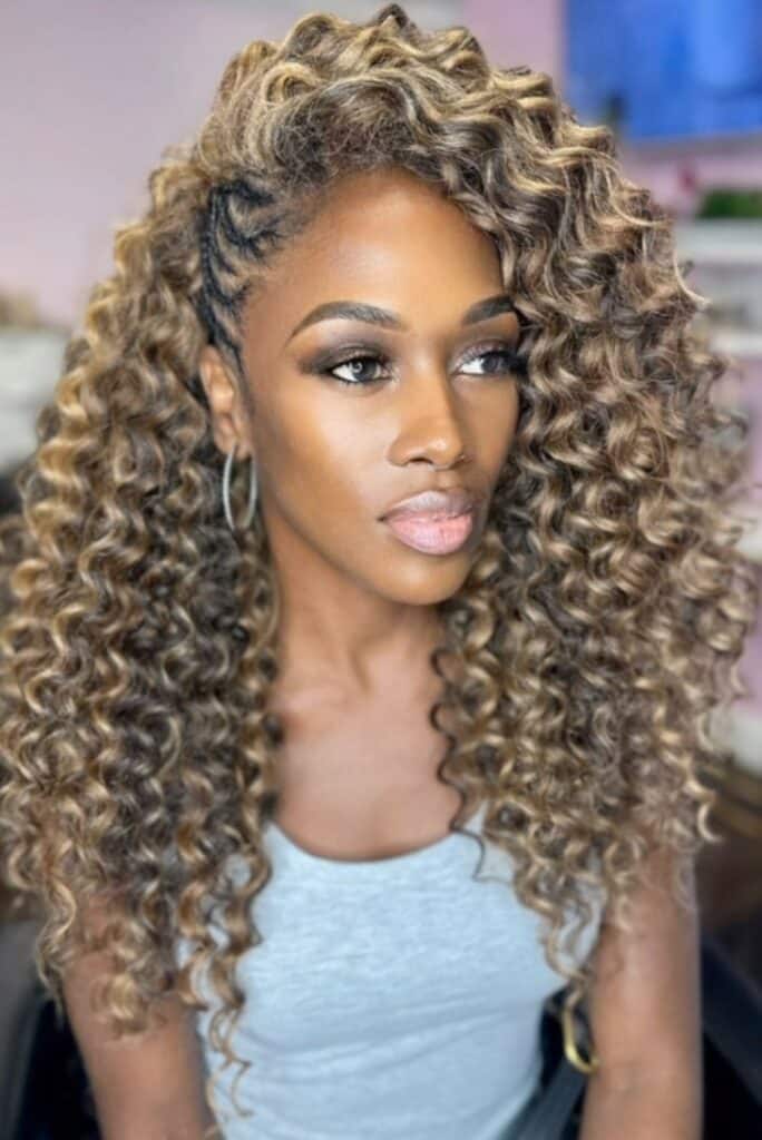 Picture of Curly Hair With Side Braids as a hairstyle with braids on the side