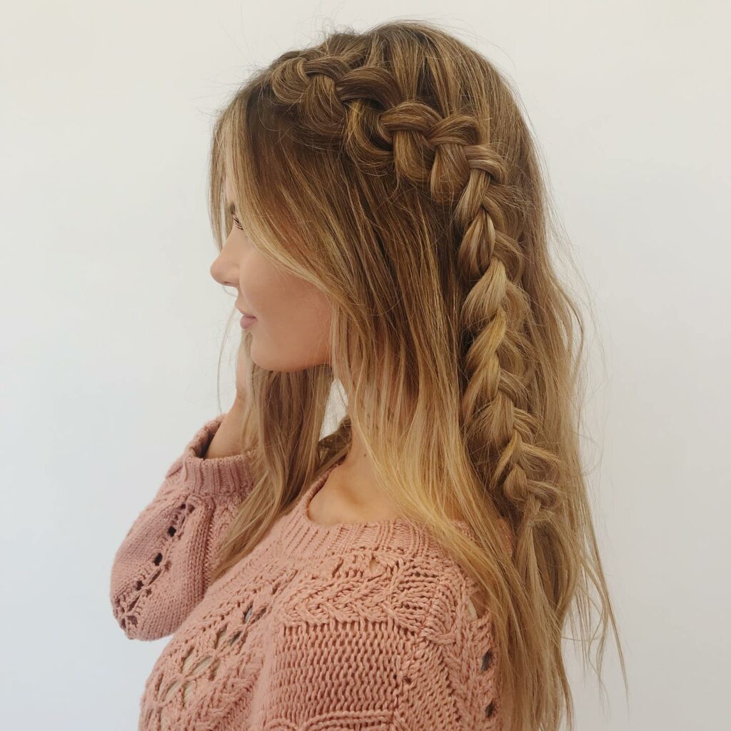 Picture of Side Braids With Hair Down as a hairstyle with braids on the side