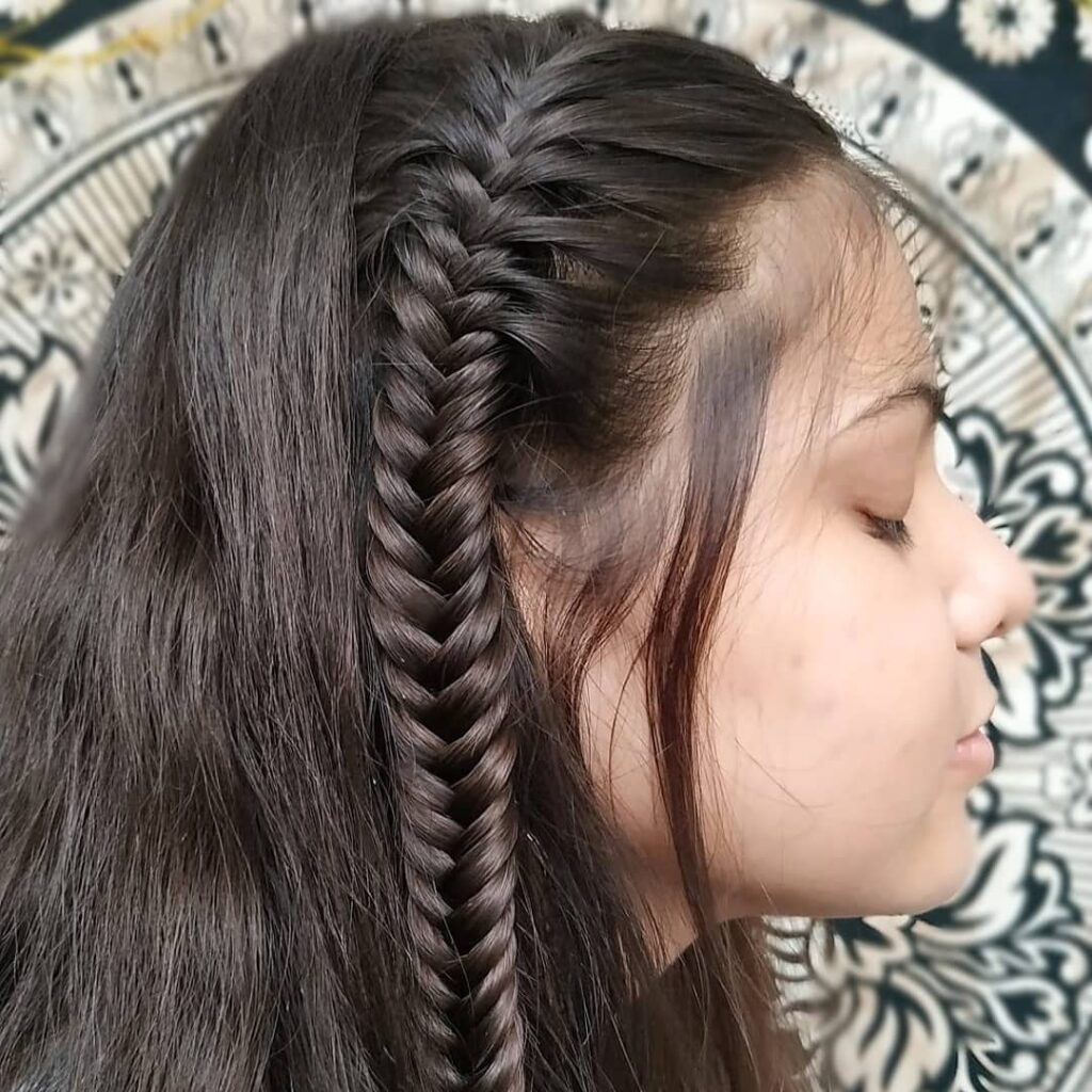 Picture of Side Fishtail Braid as a hairstyle with braids on the side