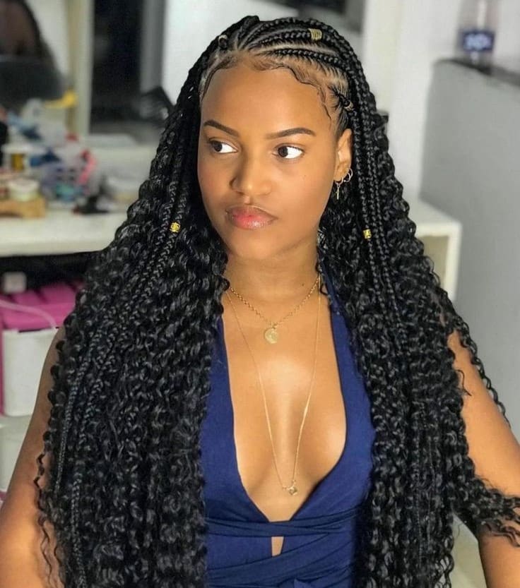 Tribal Braids With Curly Braids In The Back a hairstyle for thin hair